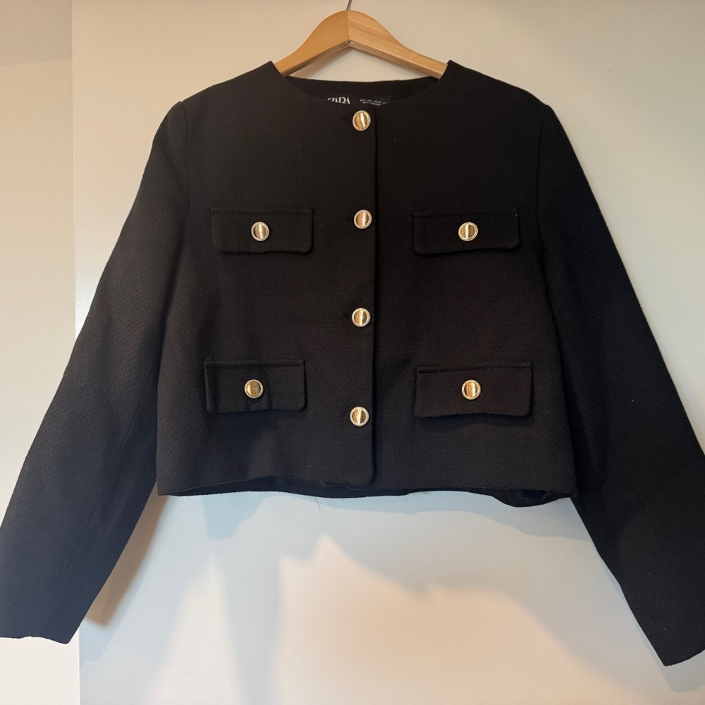 Zara Black Blazer with Gold Accents
